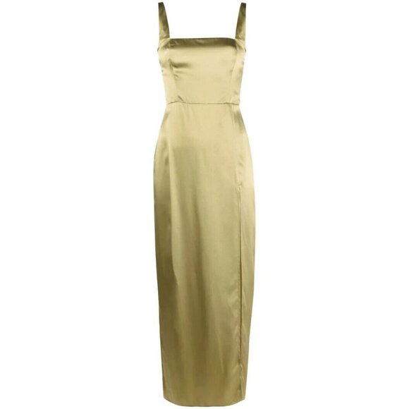 Reformation Solay Olive Green Silk Dress 6 Bridesmaid Green Midi - Picture 3 of 11